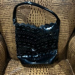 NIEMAN MARCUS PATENT LEATHER EYELET BAG